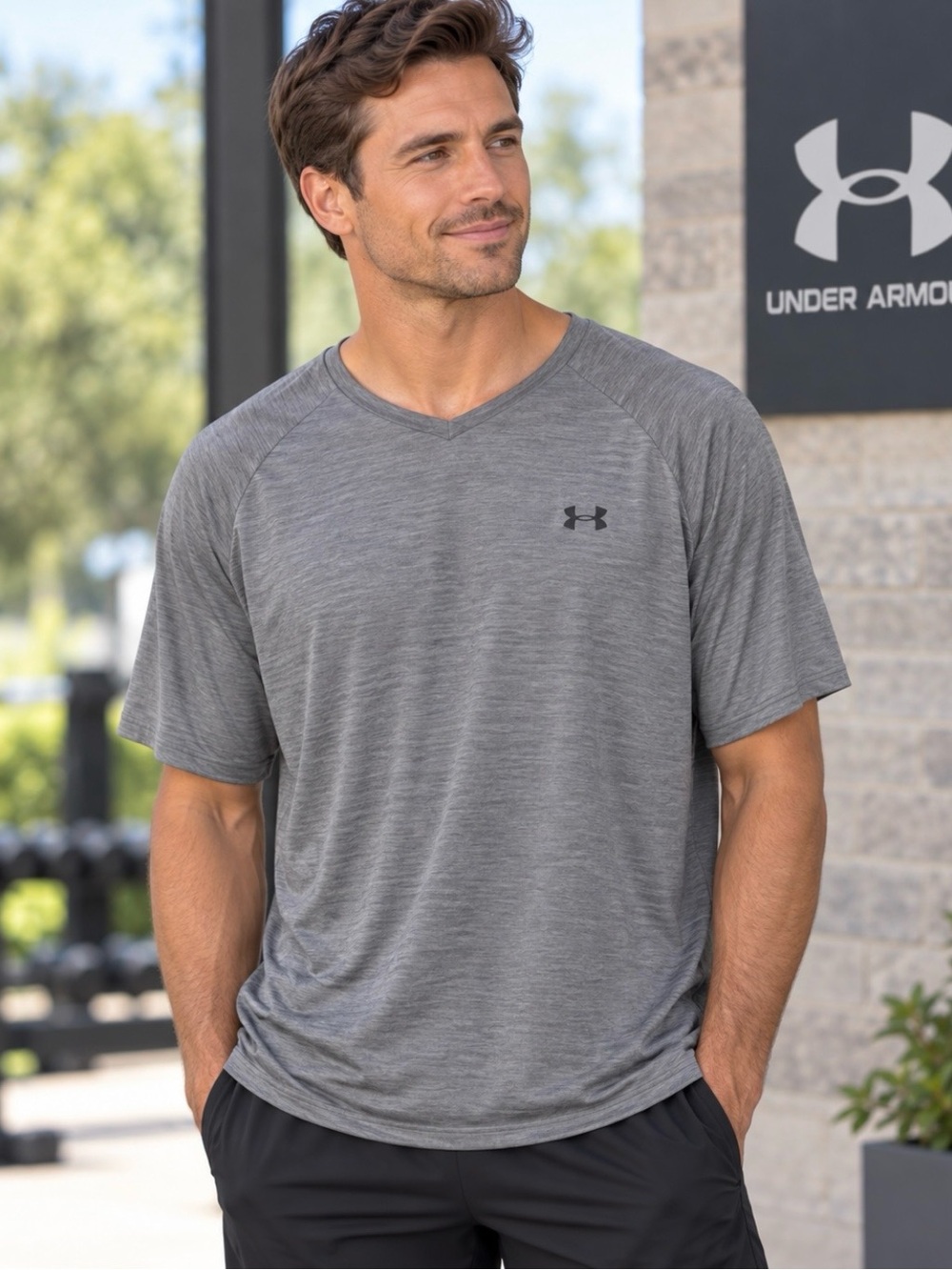 Under Armour Men’s Gray Loose Fit Tech V-Neck Athletic T-Shirt